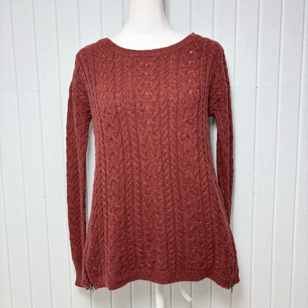 American Eagle Sweater Womens Red Wool Blend Light Zip Side Cable Knit Size M